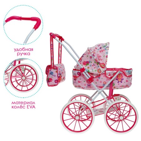 Stroller for dolls is universal, with a basket, bag, metal frame-3