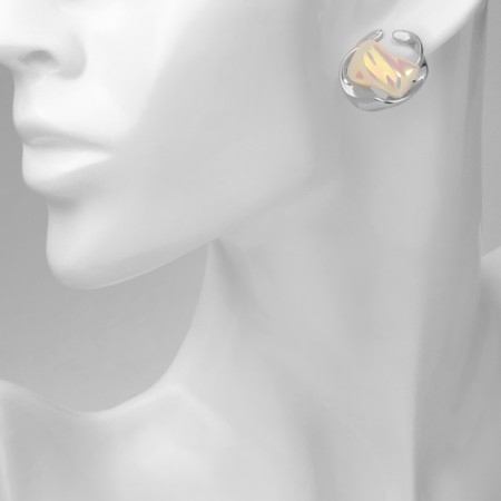 Earrings with pearls "abstraction" wave, color silver-3
