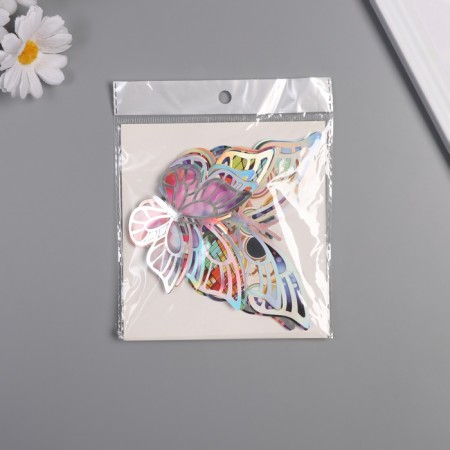 Stick paper, plastic "Butterflies, colored spots" silver set 12 pcs 12 cm, 10 cm 8 cm-2