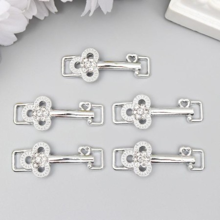 Decor for creativity Metal buckle "Key with heart" silver, rhinestones 3.7x1.4 cm-2