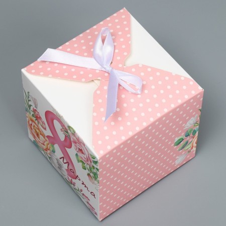 Gift folding box, packaging, “from March 8”, 12 x 12 x 12 cm-3