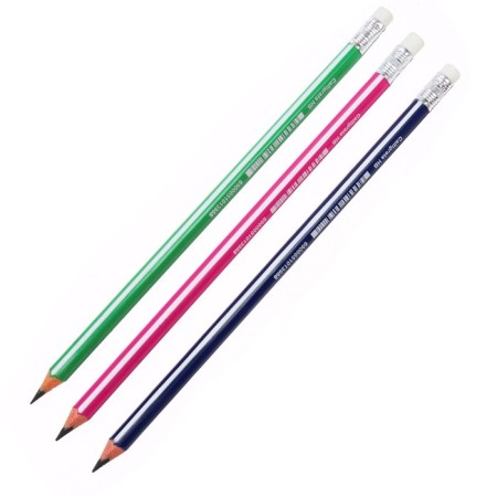 Chernographic pencil (simple) NB, calligrata, sharpened, plastic, trihedral with a strip, with an elastic band, mix-6