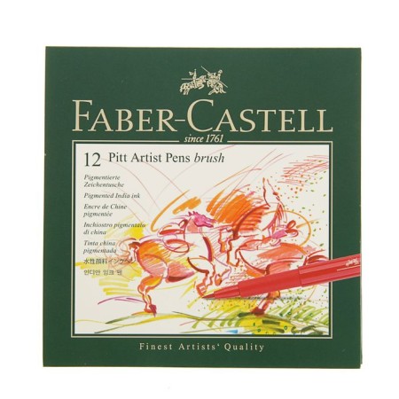 Handle brush capillary set Faber-Castell Pitist Artist Pen Brush, 12 colors, artificial leather box