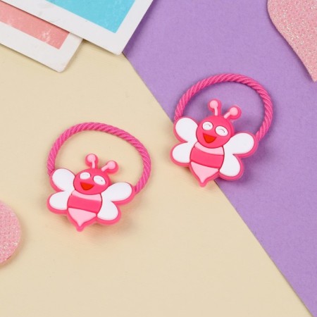 Hair elastic band "Baby" (set 2 pcs) bee, 3 cm, pink-1