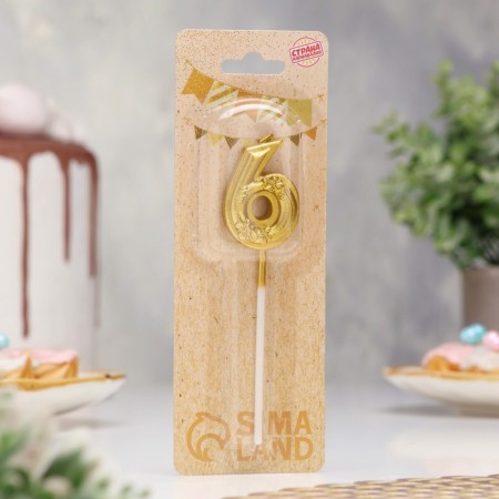 Candle for the Cake "Flowerers", number "6", golden-1