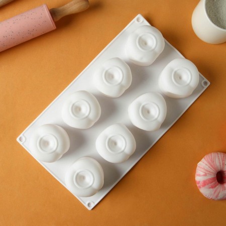Form for mousse desserts and baking konfinetta “peaches”, silicone, 29.5 × 17 × 4.5 cm, 8 cells, white color-1