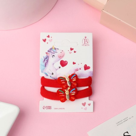 Hair gum "Kroch" (set 2 pcs) butterfly, 3.5 cm, red