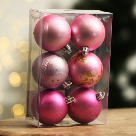 Christmas tree balls “Believe in miracles!”, For the New Year, plastic, d = 6, 6 pcs., Color Pink gamut-3