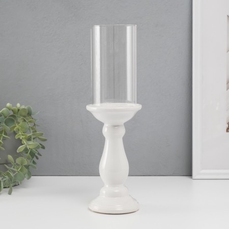 Ceramics candlestick, glass for 1 candle "Master" d = 8 cm white 9.5x9.5x32 cm-1