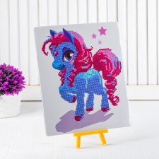 Diamond embroidery with a partial filling of “ponies” with a stand, the size of the picture: 21 × 25 cm