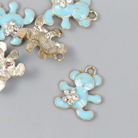 Decor for creativity metal, enamel, rhinestones "Bear with a flower" blue, gold 0.5x1.7x2 cm 989119
