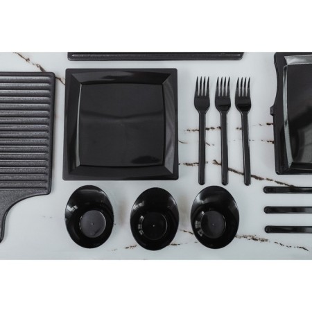 Plastic disposable plate, 17.2 × 17.2 cm, square, flat, black, mix-6