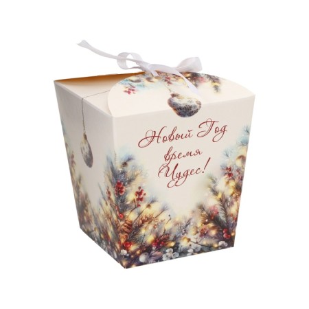 New Year. Bonbonniere, New Year's gift packaging "New Year Miracles", 7.5 × 8 × 7.5 cm.-1