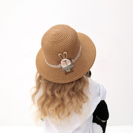 Hat for the girl Minaku "Bunny", brown color, river 52-2