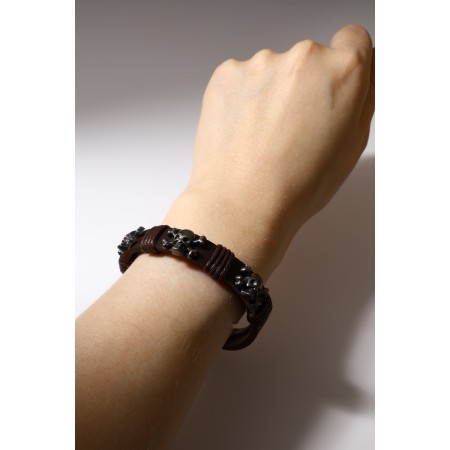 Bracelet Skin Skull is large, with bones, dark brown color with black silver, 8 cm-1