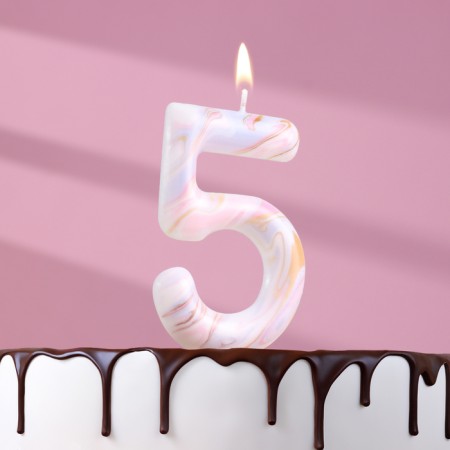 Candle in the “White Marble” cake, number “5”, giant, 9 cm