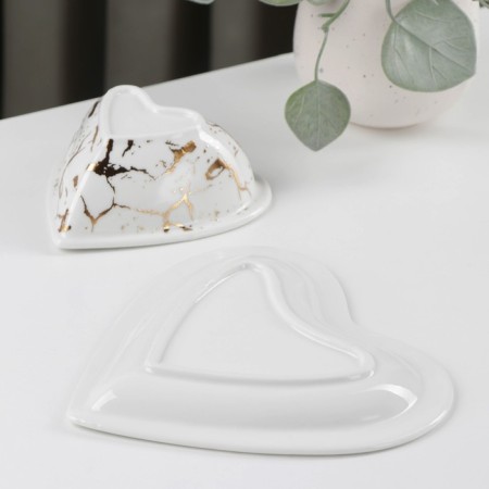 Ceramic dining room "Marbl", 2 items: salad bowl 150 ml, dish 16.5 × 17 × 2 cm, white color-3