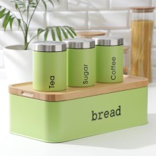 A set of cans for bulk products Prime, 3 pcs, with spoons, with bread, color light