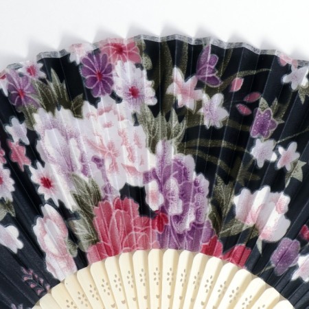 Fan bamboo, textile h = 21 cm "flowers" with a cover, black-2