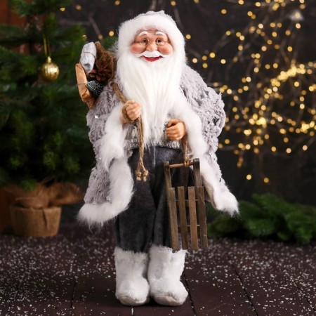 Santa Claus "in a sweater and fur boots, with sledges" 47 cm, white-gray