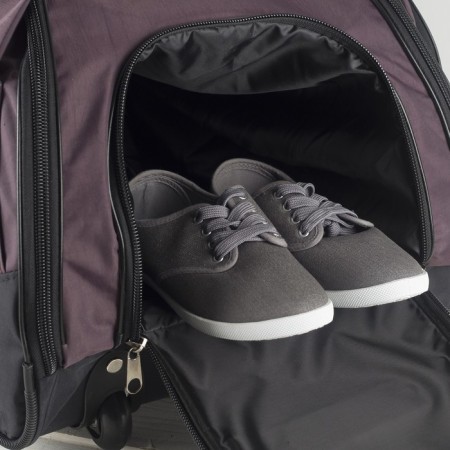Road bag on wheels, a lightning department, shoes, 3 outer pockets, a long belt, black/brown color-4