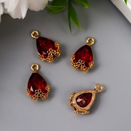 Decor for creativity plastic "drop with golden flowers" Rubin Crystal 2x1.2 cm-2