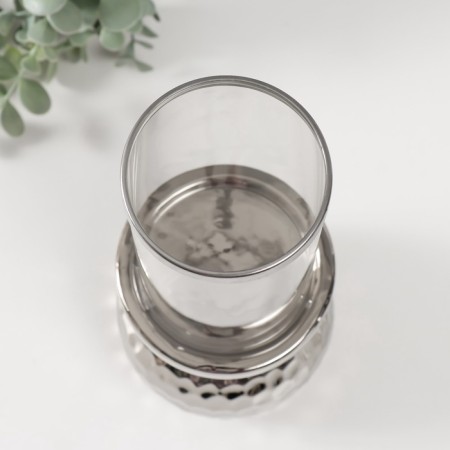 Ceramics candlestick, glass for 1 candle "Lodzhuar" d = 8 cm silver 10.5x10.5x26 cm-2