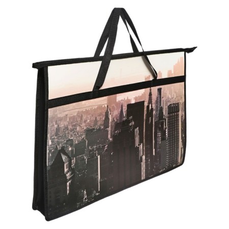 A3 folder with handles, plastic, zipper on top of 50 mm, 470 x 335 mm, PM-A3-26, "city" Gray