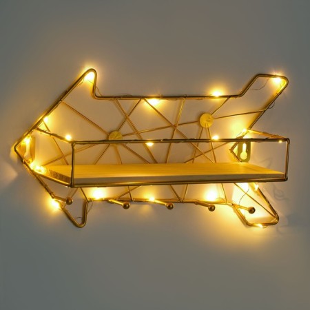Wall hanger with a shelf "arrow", with backlight, 5 hooks, gold-1