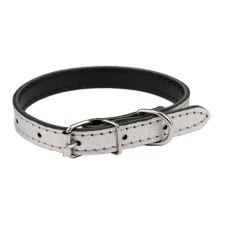 Collar leather two-layer, width 1.5 cm, Osh 27-37 cm, silver