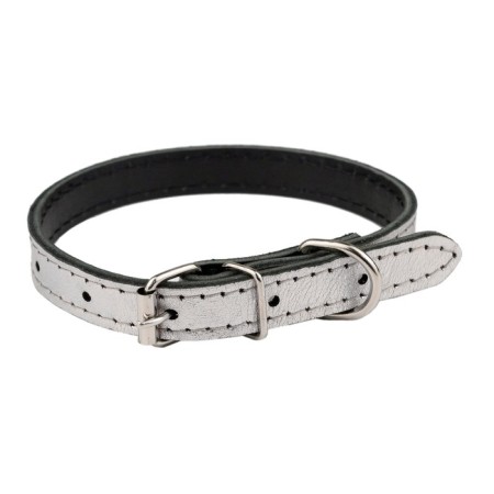 Collar leather two-layer, width 1.5 cm, Osh 27-37 cm, silver