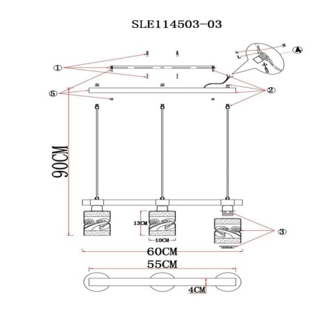 Suspended EVOLUCE lamp. Sle114503-03. Abiritto. 3x60 watts, E27, 60x10x20.5 cm, white color, light wood-8