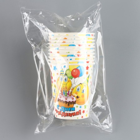 A one -time paper glass "Happy Birthday" smiles, cake (250 ml)-2