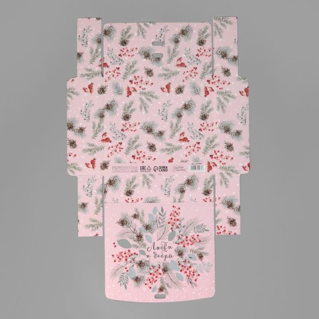 Folding Gift Box "New Year's Botanika", 20 x 18 x 5 cm, without tape, New Year-7