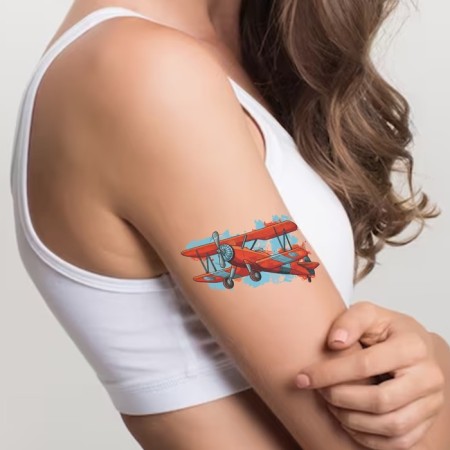 Tattoo on the body color double "Airship and Airplane - Normal flight!" 10.5x6 cm-3