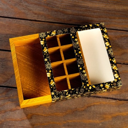 New Year. Box for 8 sweets + chocolate, with a window, "deer", 17.7 x 17.85 x 3.85 cm-3
