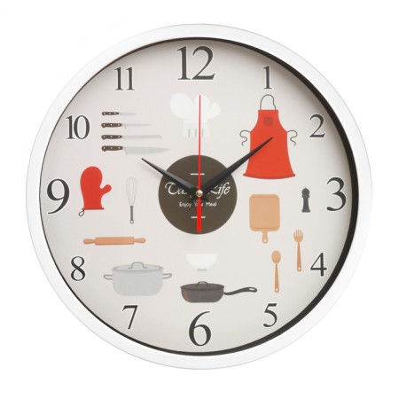 Wall clock, series: kitchen, "kitchen appliances", smooth move, d-30 cm, white