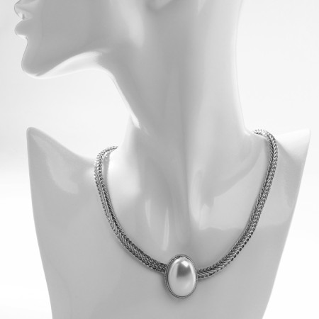 Necklace "pearl" oval, white color in silver, 40 cm-2
