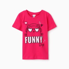 T -shirt for girls, Fuchsia color, height 128 cm