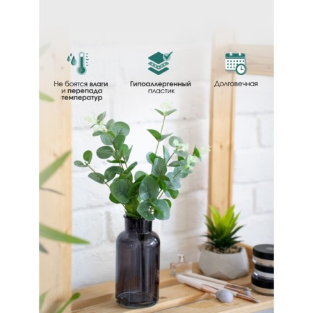 Flower composition "Eucalypt" in a bottle vase, green color / chocolate-3