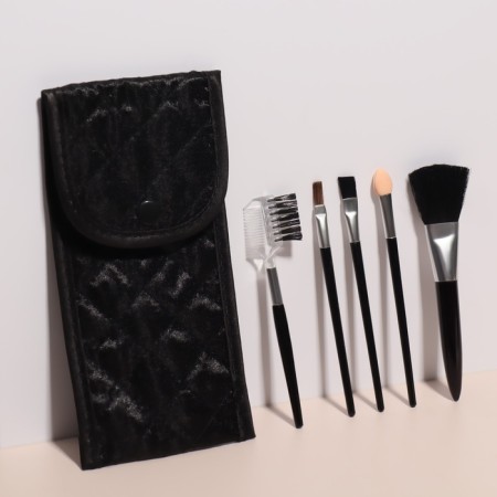A set of makeup brushes "Compact", 5 items, a case with a mirror, black color-2