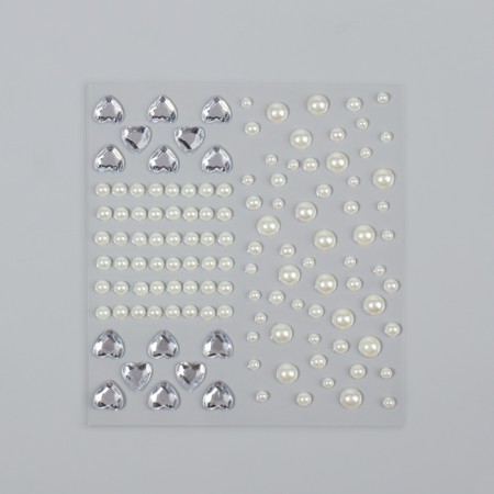 Rhinestones and pearls self -adhesive curly “Assorted”, 125 pcs on the sheet, silver color-2
