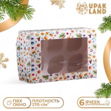 Упаковка на 6 капкейков с окном "Новогоднее настроение", 25 х 17 х 10 см, 1 шт.