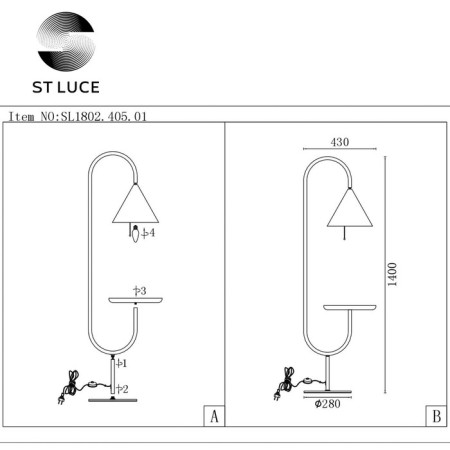 The floor lamp ST LUCE. SL1802.405.01. Amiro. 1x60 W, E27, 43x43x140 cm, black color-6