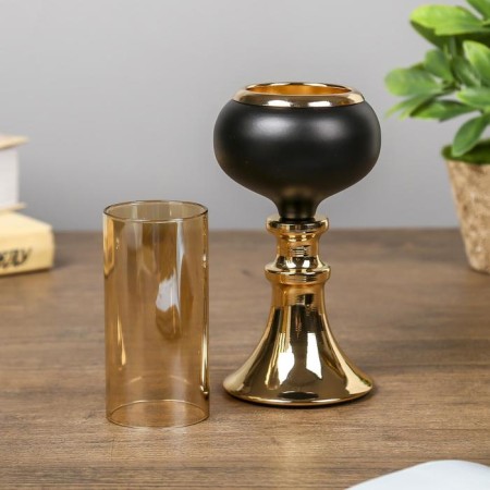 Climber Metal, glass for 1 candle "Dark Knight" black matte with gold 21x7.5x7.5 cm-2