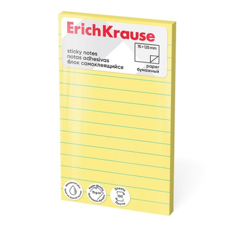 Block with a sticky edge paper 75x125 mm Erichkrause, 100 sheets yellow