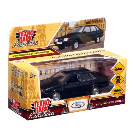 Metal machine LADA -21099, retro - Model "Satellite", doors, trunk, inertia, 12 cm, black are opened-5