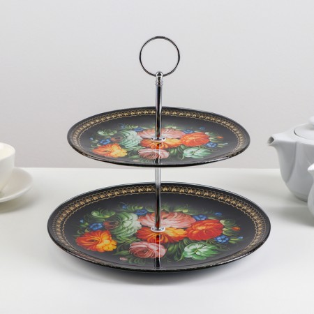Fruitor Glass Buel -tier round share "Folk motifs", D = 25/20 cm, black color