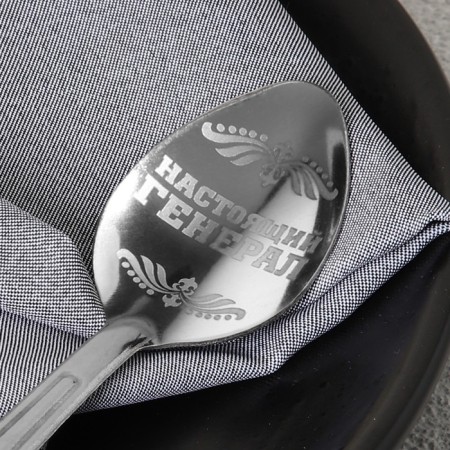A teaspoon spoon with an engraving “Real General”, on a gift postcard, 3 x 14 cm.-6