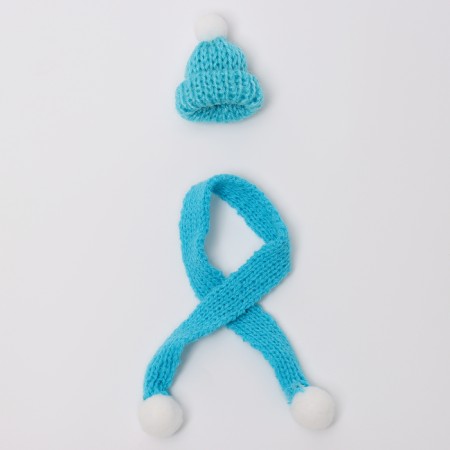 Knitted hat and scarf for toys, blue color